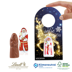 Schokokarte &amp;quot;Business&amp;quot; mit Lindt Weihnachtsmann - Türanhänger, Klimaneutral, FSC®-zertifiziert bedrucken, Art.-Nr. 95440