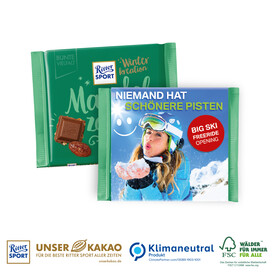 Ritter SPORT Winterkreation mit Werbebanderole, Klimaneutral, FSC®-zertifiziert bedrucken, Art.-Nr. 95443