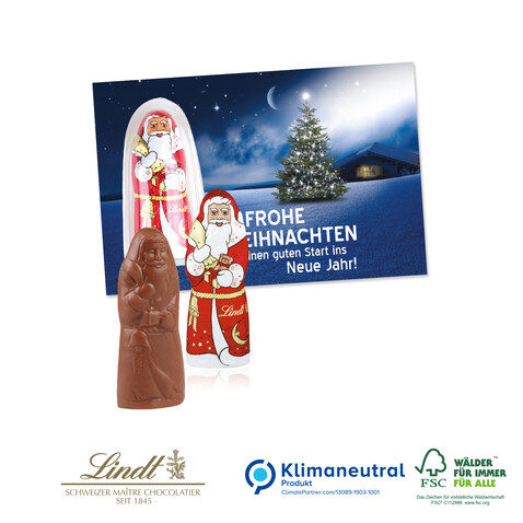 Schokokarte &quot;Business&quot; mit Lindt Weihnachtsmann, Klimaneutral, FSC®-zertifiziert bedrucken, Art.-Nr. 95457