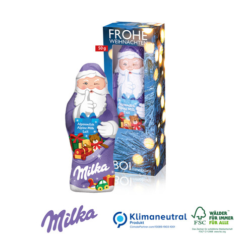 Milka Weihnachtsmann, 50 g, Klimaneutral, FSC®-zertifiziert bedrucken, Art.-Nr. 95492