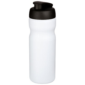 Baseline® Plus 650 ml Sportflasche mit Klappdeckel, weiss, schwarz bedrucken, Art.-Nr. 21068500