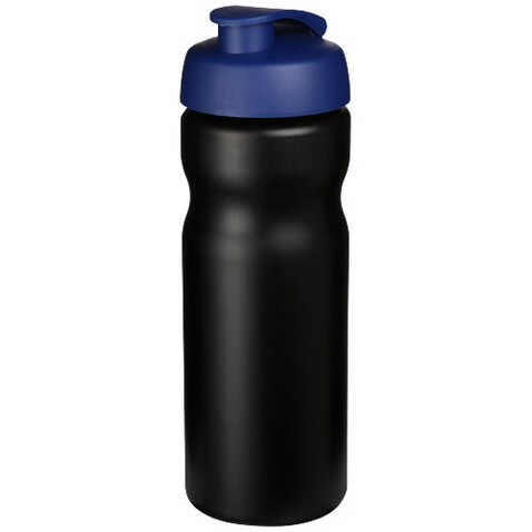 Baseline® Plus 650 ml Sportflasche mit Klappdeckel, schwarz, blau bedrucken, Art.-Nr. 21068513