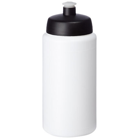 Baseline® Plus grip 500 ml Sportflasche mit Sportdeckel, weiss, schwarz bedrucken, Art.-Nr. 21068700