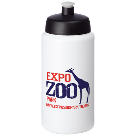 Baseline® Plus grip 500 ml Sportflasche mit Sportdeckel, weiss, schwarz bedrucken, Art.-Nr. 21068700
