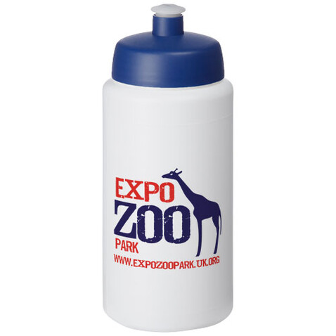 Baseline® Plus grip 500 ml Sportflasche mit Sportdeckel, weiss, blau bedrucken, Art.-Nr. 21068702