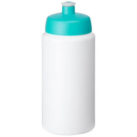 Baseline® Plus grip 500 ml Sportflasche mit Sportdeckel, weiss, aquablau bedrucken, Art.-Nr. 21068705