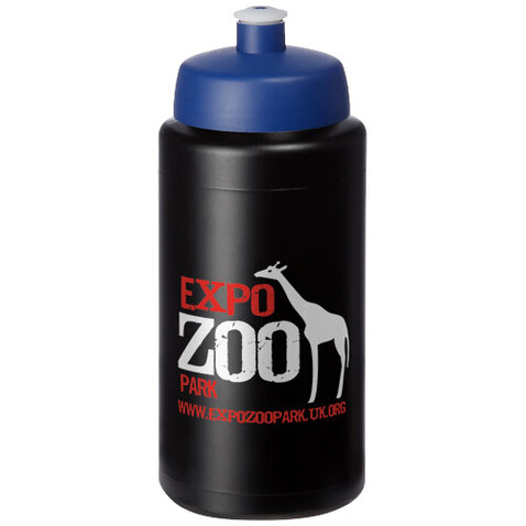 Baseline® Plus grip 500 ml Sportflasche mit Sportdeckel, schwarz, blau bedrucken, Art.-Nr. 21068713