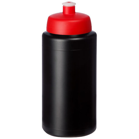 Baseline® Plus grip 500 ml Sportflasche mit Sportdeckel, schwarz, rot bedrucken, Art.-Nr. 21068714