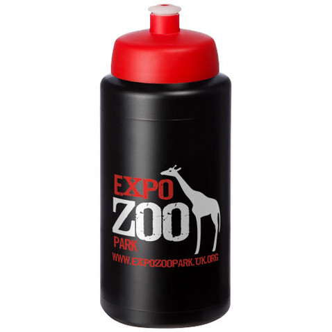 Baseline® Plus grip 500 ml Sportflasche mit Sportdeckel, schwarz, rot bedrucken, Art.-Nr. 21068714