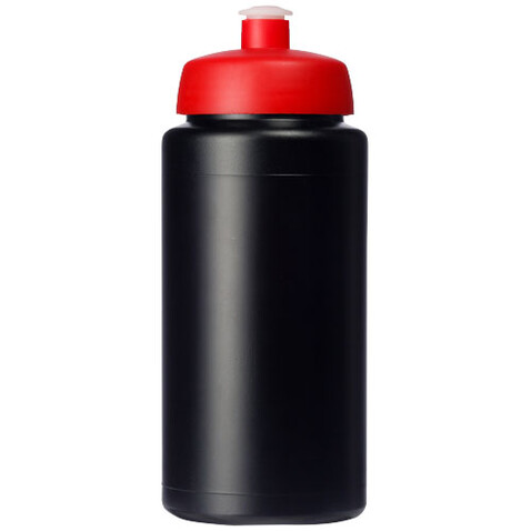 Baseline® Plus grip 500 ml Sportflasche mit Sportdeckel, schwarz, rot bedrucken, Art.-Nr. 21068714