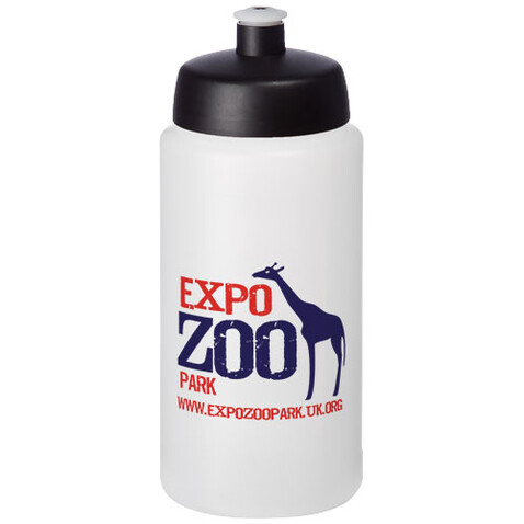 Baseline® Plus grip 500 ml Sportflasche mit Sportdeckel, transparent, schwarz bedrucken, Art.-Nr. 21068715