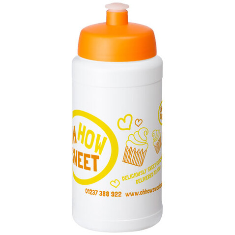 Baseline® Plus 500 ml Flasche mit Sportdeckel, weiss, orange bedrucken, Art.-Nr. 21068807