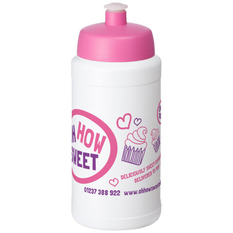 Baseline® Plus 500 ml Flasche mit Sportdeckel, weiss, rosa bedrucken, Art.-Nr. 21068808
