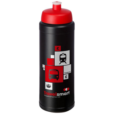 Baseline® Plus grip 750 ml Sportflasche mit Sportdeckel, schwarz, rot bedrucken, Art.-Nr. 21068914