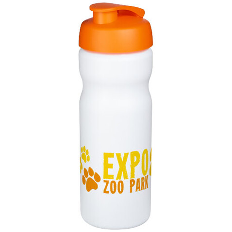 Baseline® Plus 650 ml Sportflasche mit Klappdeckel, weiss, orange bedrucken, Art.-Nr. 21068507
