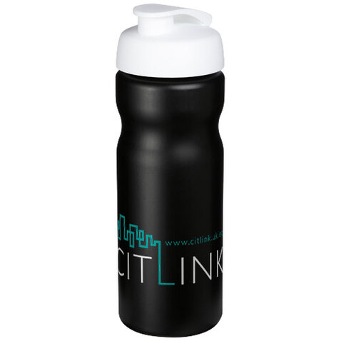Baseline® Plus 650 ml Sportflasche mit Klappdeckel, schwarz, weiss bedrucken, Art.-Nr. 21068512