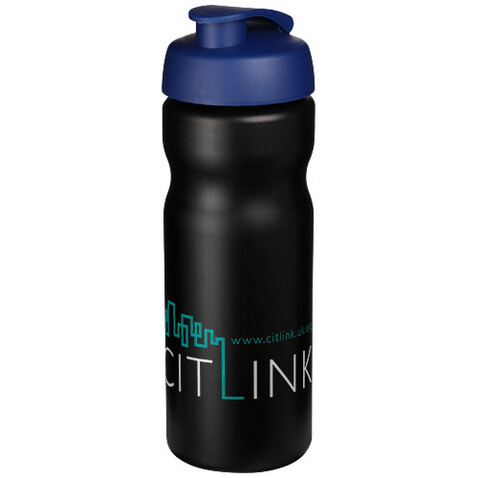 Baseline® Plus 650 ml Sportflasche mit Klappdeckel, schwarz, blau bedrucken, Art.-Nr. 21068513