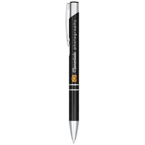 Moneta Druckkugelschreiber aus eloxiertem Aluminium (schwarze Mine), schwarz bedrucken, Art.-Nr. 10758300