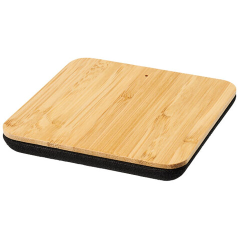 Leaf kabelloses 5W Ladepad aus Bambus und Stoff, natur, schwarz bedrucken, Art.-Nr. 12411800