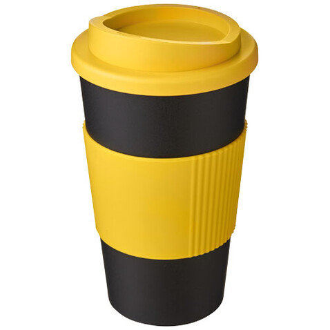 Americano® 350 ml Isolierbecher mit Schutzring, schwarz, gelb bedrucken, Art.-Nr. 21000228