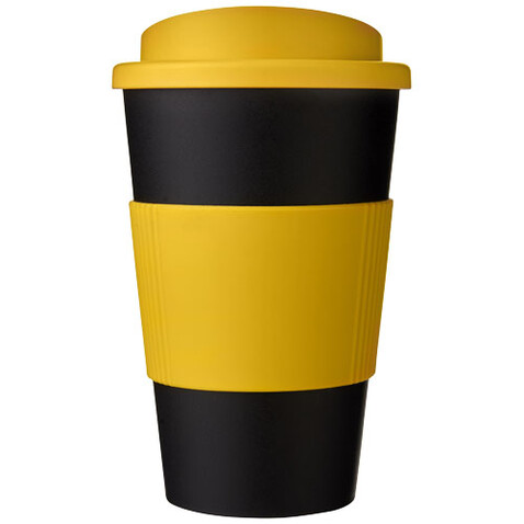 Americano® 350 ml Isolierbecher mit Schutzring, schwarz, gelb bedrucken, Art.-Nr. 21000228