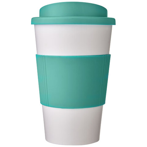 Americano® 350 ml Isolierbecher mit Schutzring, weiss, aquablau bedrucken, Art.-Nr. 21000229