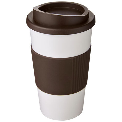 Americano® 350 ml Isolierbecher mit Schutzring, weiss, braun bedrucken, Art.-Nr. 21000231