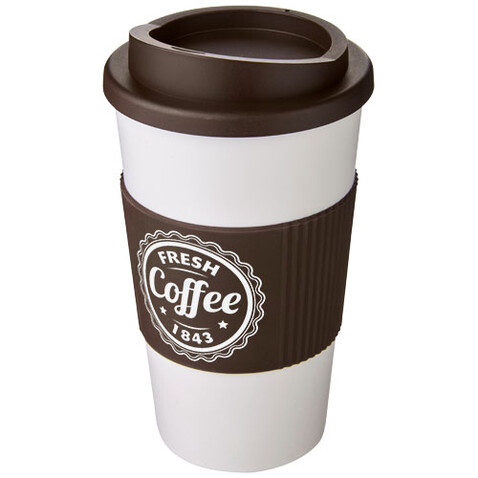Americano® 350 ml Isolierbecher mit Schutzring, weiss, braun bedrucken, Art.-Nr. 21000231
