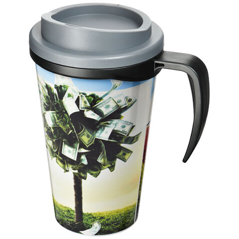 Brite-Ameriano® Grande 350 ml Isolierbecher, schwarz, grau bedrucken, Art.-Nr. 21000624