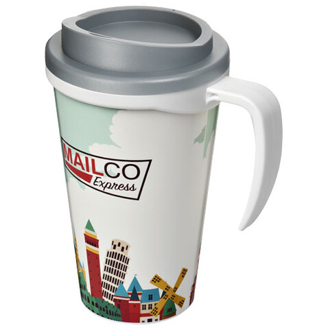 Brite-Ameriano® Grande 350 ml Isolierbecher, weiss, grau bedrucken, Art.-Nr. 21000626