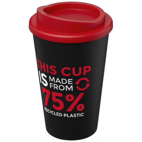 Americano® Eco 350 ml recycelter Becher, schwarz, rot bedrucken, Art.-Nr. 21042203