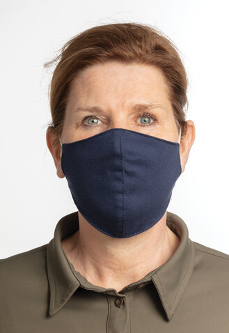 Wiederverwendbare 2-lagige Baumwoll-Gesichtsmaske navy blau bedrucken, Art.-Nr. P265.895