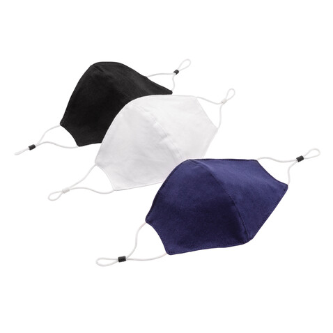 Wiederverwendbare 2-lagige Baumwoll-Gesichtsmaske navy blau bedrucken, Art.-Nr. P265.895