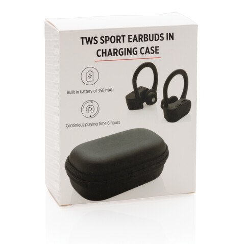 TWS Sport-Ohrhörer mit Ladebox schwarz bedrucken, Art.-Nr. P329.051
