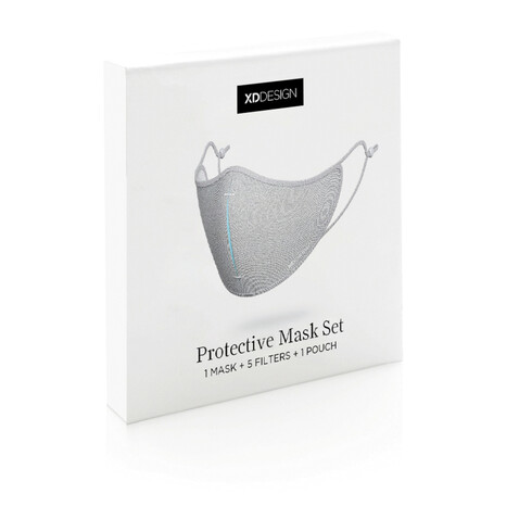 XD DESIGN Masken-Set grau, blau bedrucken, Art.-Nr. P265.872