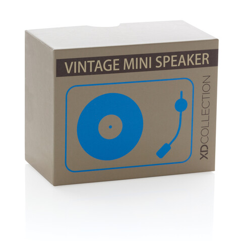 Mini Vintage kabelloser 3W Lautsprecher blau, schwarz bedrucken, Art.-Nr. P329.335
