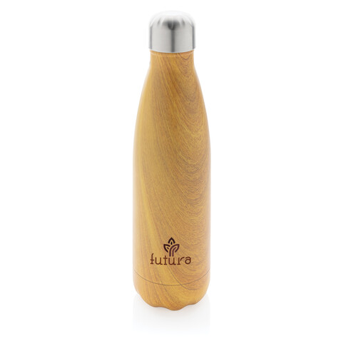Vakuumisolierte Stainless Steel Flasche mit Holzoptik gelb bedrucken, Art.-Nr. P436.486