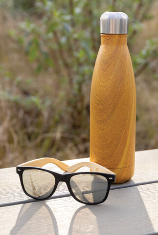 Vakuumisolierte Stainless Steel Flasche mit Holzoptik gelb bedrucken, Art.-Nr. P436.486
