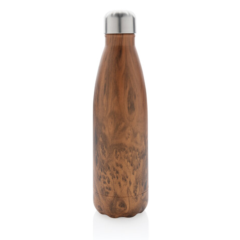 Vakuumisolierte Stainless Steel Flasche mit Holzoptik braun bedrucken, Art.-Nr. P436.489