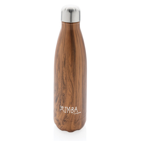 Vakuumisolierte Stainless Steel Flasche mit Holzoptik braun bedrucken, Art.-Nr. P436.489