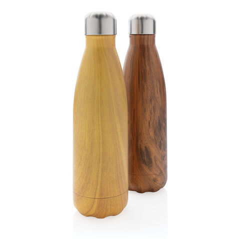 Vakuumisolierte Stainless Steel Flasche mit Holzoptik braun bedrucken, Art.-Nr. P436.489
