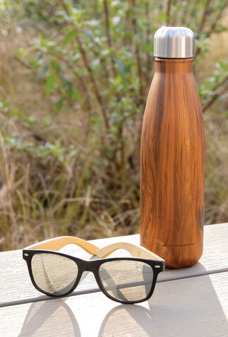 Vakuumisolierte Stainless Steel Flasche mit Holzoptik braun bedrucken, Art.-Nr. P436.489