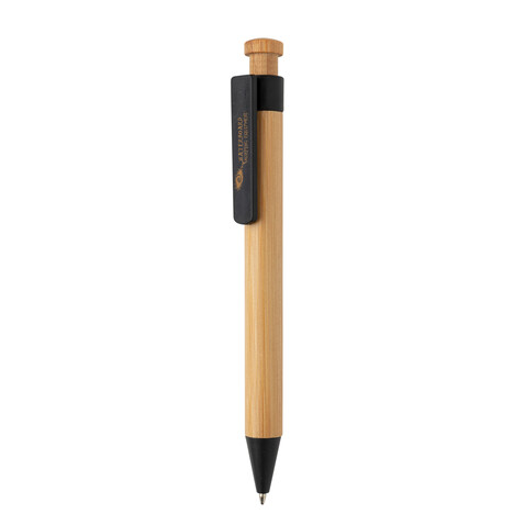 Bambus Stift mit Wheatstraw-Clip schwarz bedrucken, Art.-Nr. P610.541