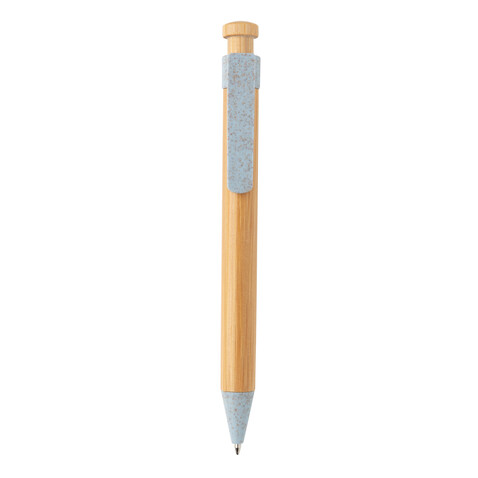 Bambus Stift mit Wheatstraw-Clip blau bedrucken, Art.-Nr. P610.545