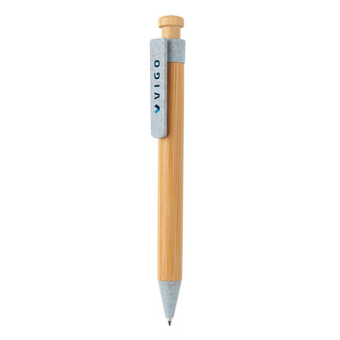 Bambus Stift mit Wheatstraw-Clip blau bedrucken, Art.-Nr. P610.545