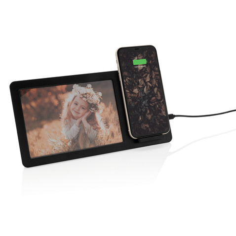 5W Wireless Charger mit Fotorahmen schwarz bedrucken, Art.-Nr. P308.041