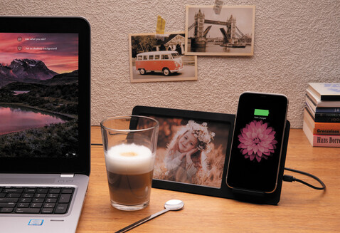 5W Wireless Charger mit Fotorahmen schwarz bedrucken, Art.-Nr. P308.041