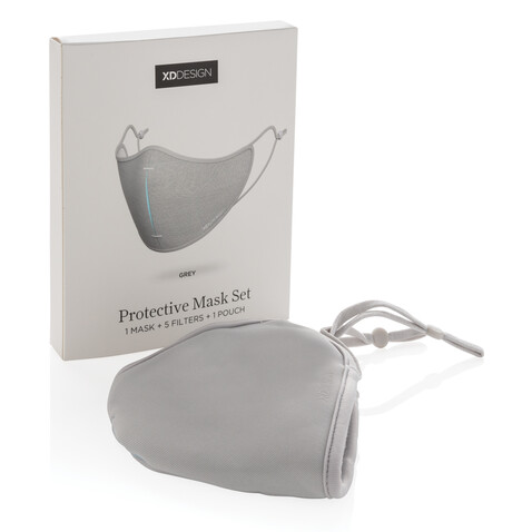 XD DESIGN Masken-Set grau, blau bedrucken, Art.-Nr. P265.872