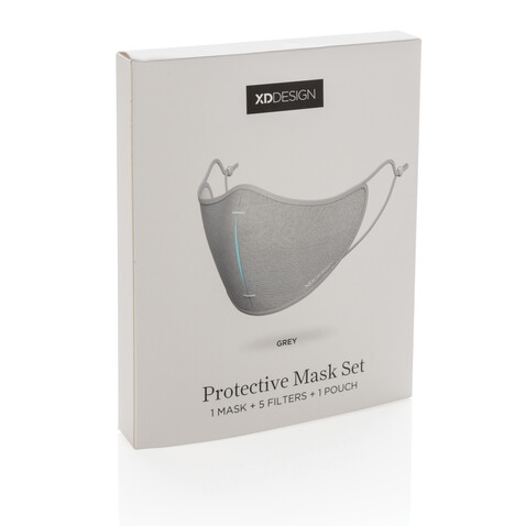 XD DESIGN Masken-Set grau, blau bedrucken, Art.-Nr. P265.872