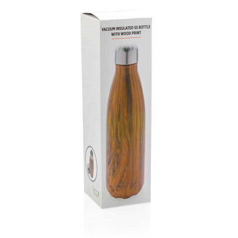 Vakuumisolierte Stainless Steel Flasche mit Holzoptik braun bedrucken, Art.-Nr. P436.489